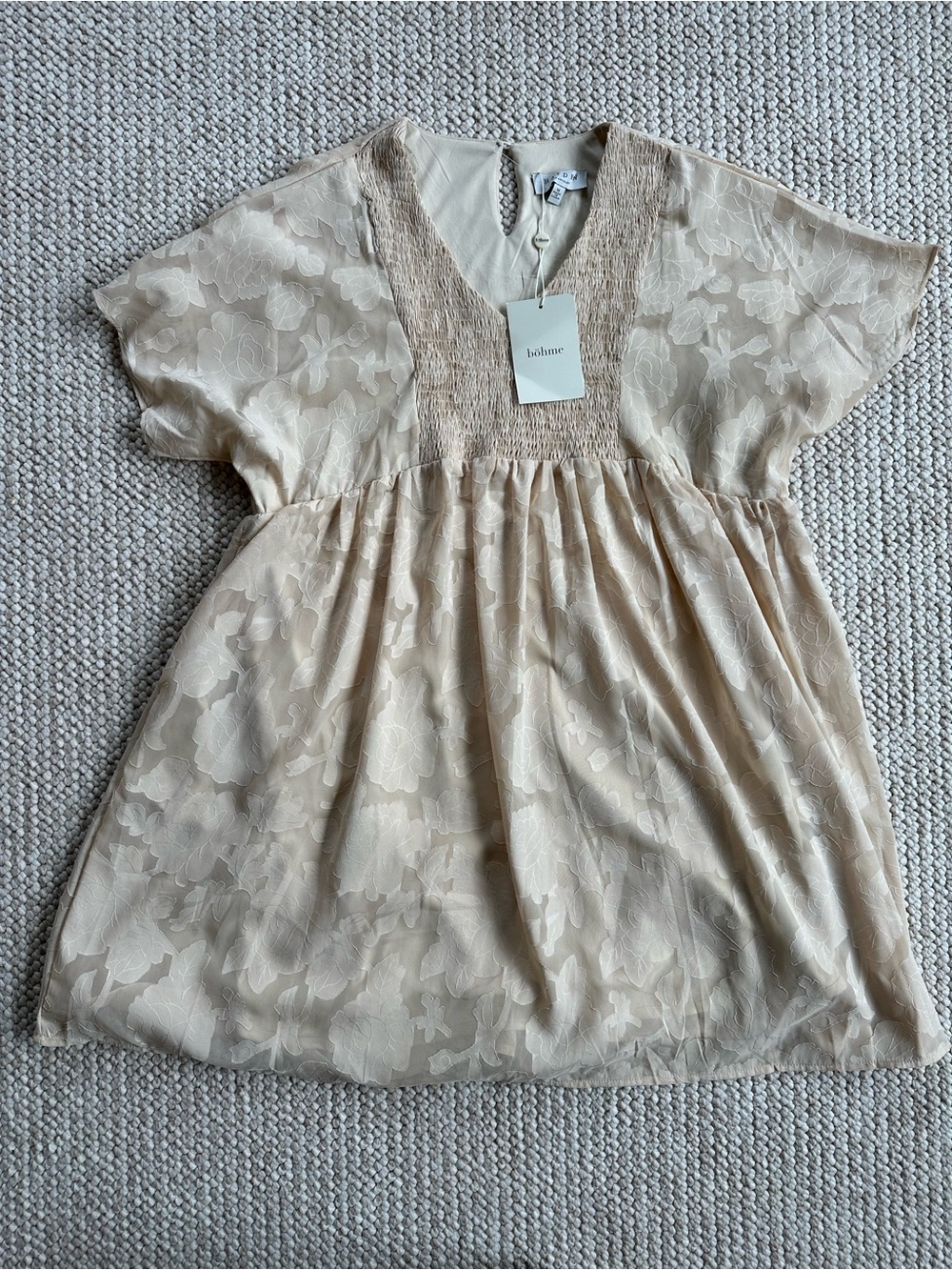 Hayden Cream Floral Smocked V-Neck Dress 590